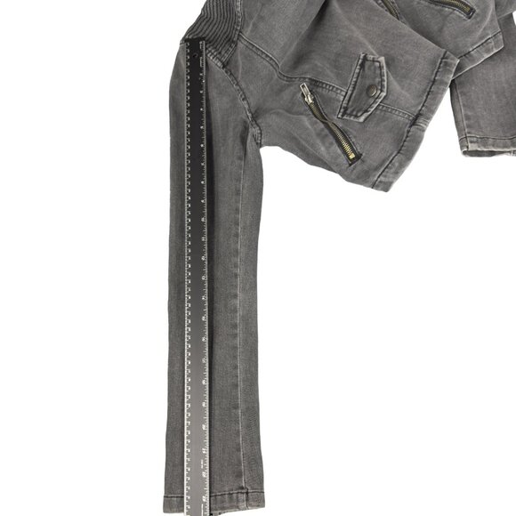 FREE PEOPLE James Dean Moto Cropped Denim Jacket Moto Zip Gray Women's M - Picture 10 of 10